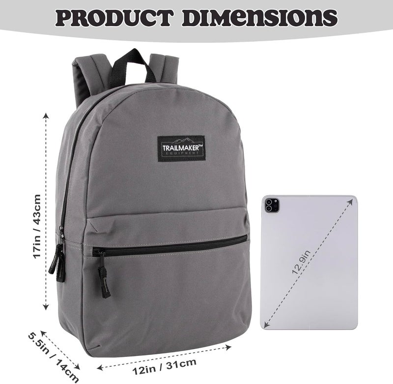 Trailmaker Classic 17 inch Backpacks with Adjustable Padded Straps | School Backpacks for Girls, Boys (Grey) - Image 4